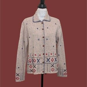 Vintage Cardigan Ivory Handsewn Accents Teacher Academia Grandma Cottagecore L